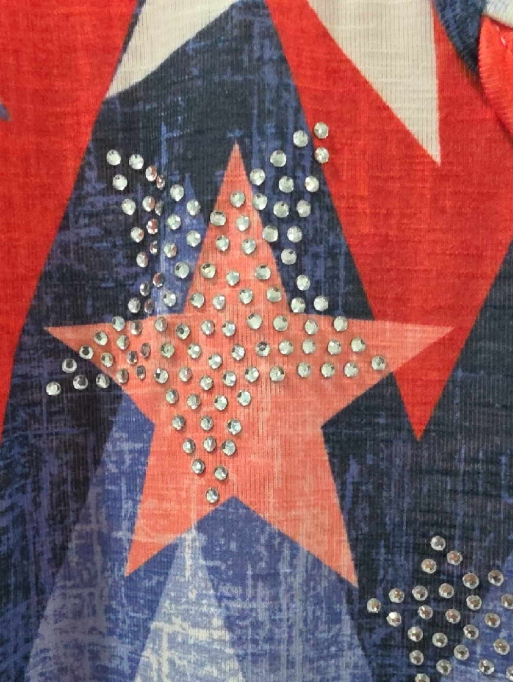 Patriotic Red, White & Blue Star Print V-Neck Top Wear 7/4 Or Any America 250! - Picture 2 of 4